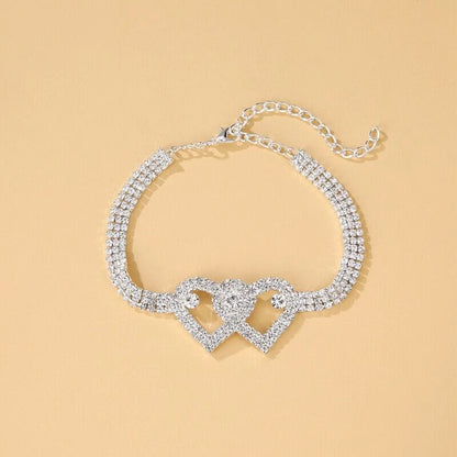 Double Heart Crystal Anklet – Bling Barefoot Chain Bracelet