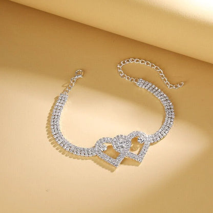 Double Heart Crystal Anklet – Bling Barefoot Chain Bracelet