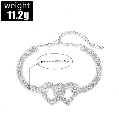 Double Heart Crystal Anklet – Bling Barefoot Chain Bracelet