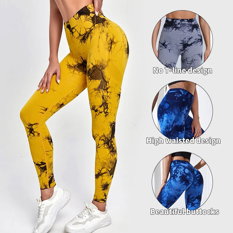 "Women's Seamless High-Waist Tie-Dye Yoga Leggings – Push-Up Sport Tights for Gym, Fitness & Workouts"