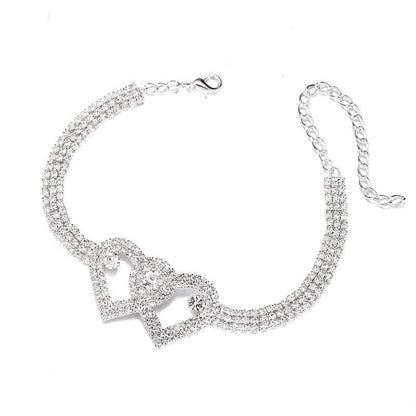 Double Heart Crystal Anklet – Bling Barefoot Chain Bracelet