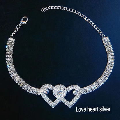 Double Heart Crystal Anklet – Bling Barefoot Chain Bracelet